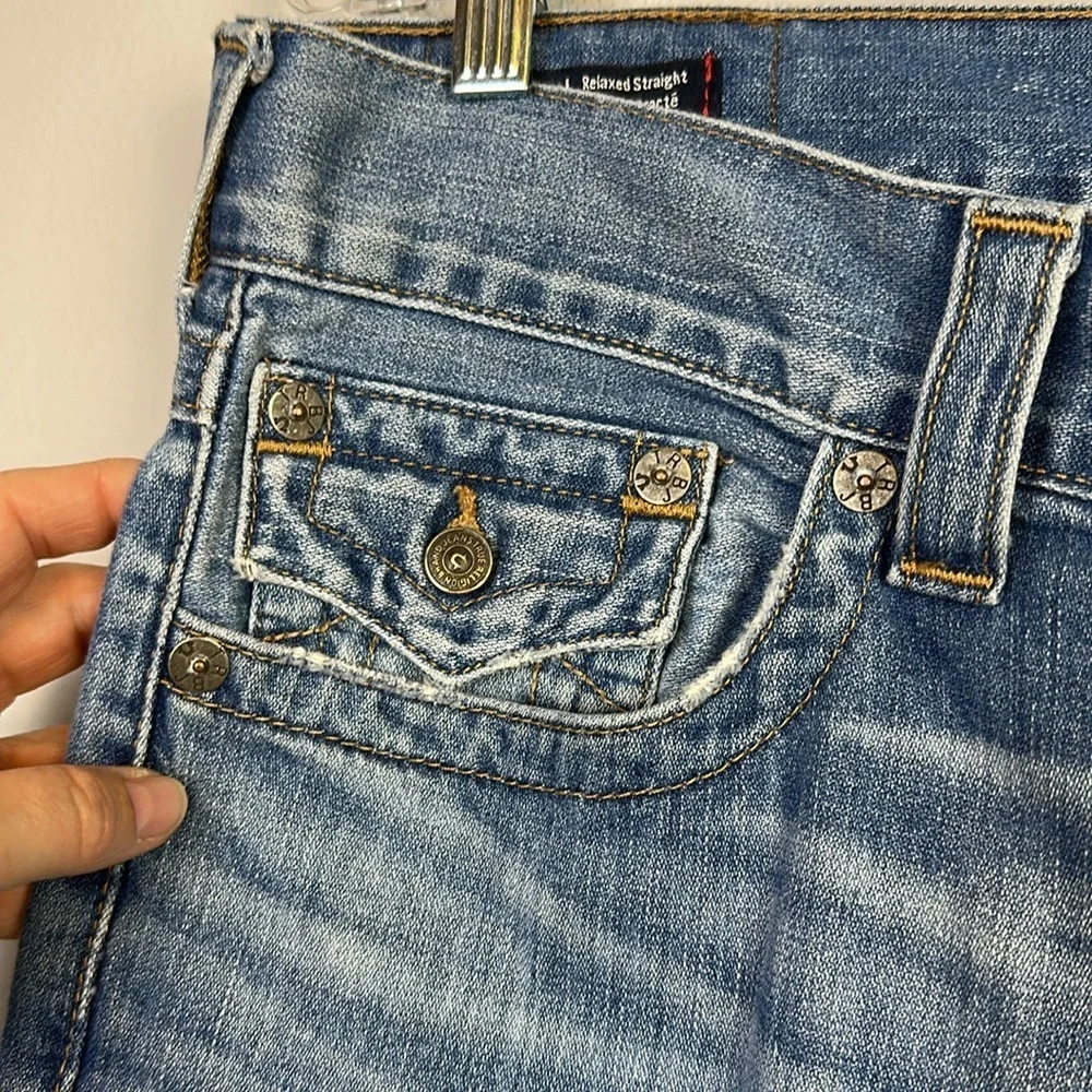 True Religion Ricky Relaxed Straight Leg Jeans Cotton Size 33 in Dust Cloud Mens